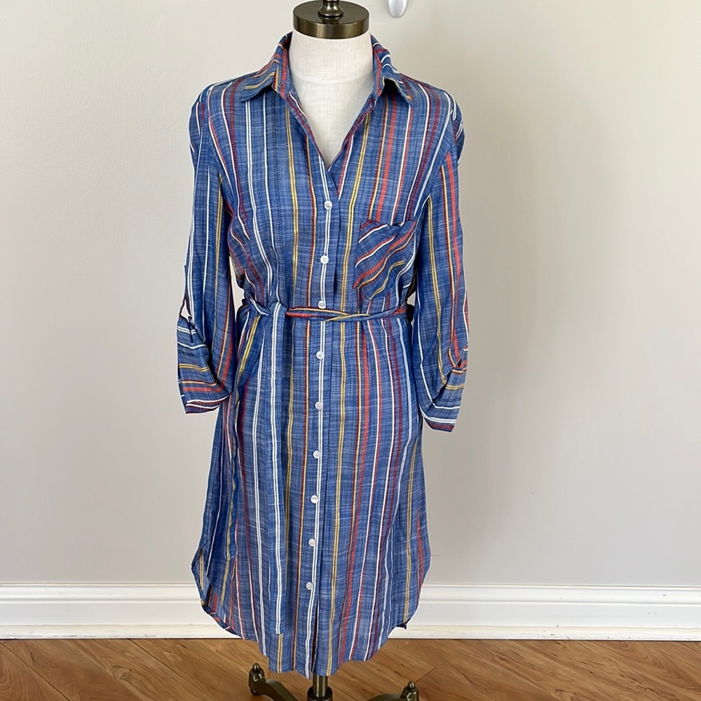 NEW! Finley blue multi color stripe shirt dress size XS